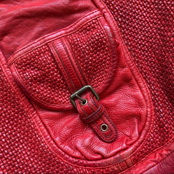 Anthropologie TANO Bright Red Leather Boho Slouch Purse - Large Size Bag - Picture 2 of 11